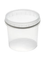 Clear plastic container with a lid on a white background