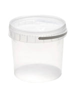 Clear plastic container with a lid on a white background