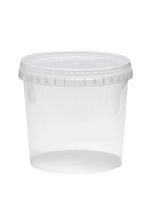 Clear plastic container with a lid on a white background