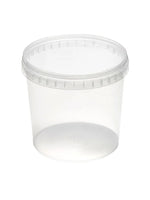 Clear plastic container with a lid on a white background