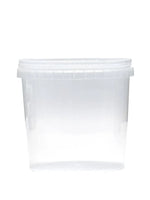 Clear plastic containers with lids on a white background