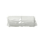 Roll of white plastic straws in clear packaging on a white background