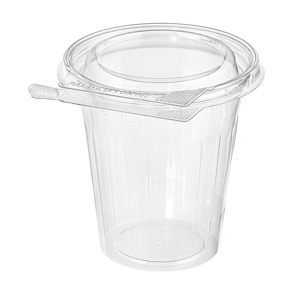 Clear plastic container with a lid on a white background
