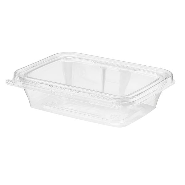 Clear plastic container with a lid on a white background