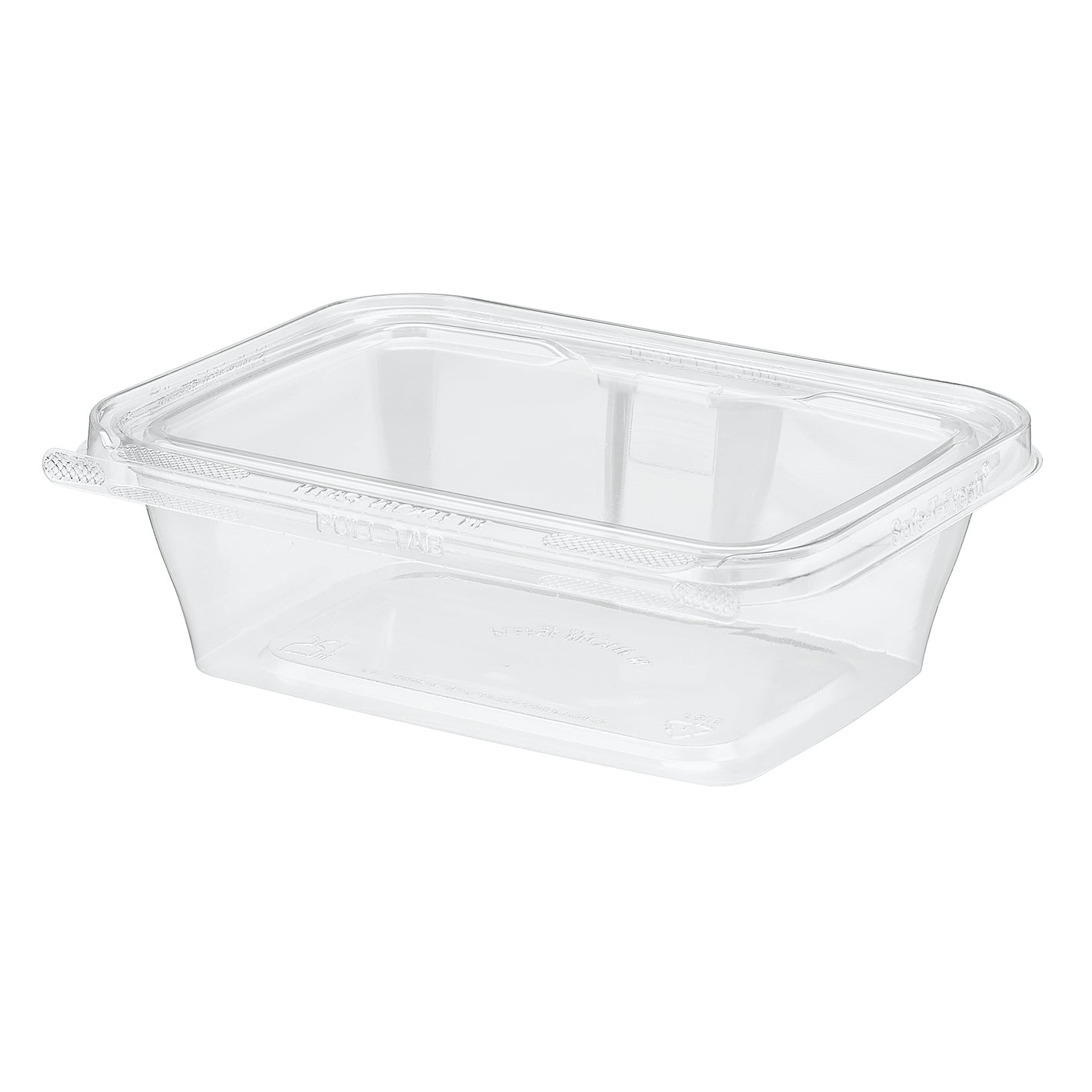 Clear plastic food container with lid on a white background