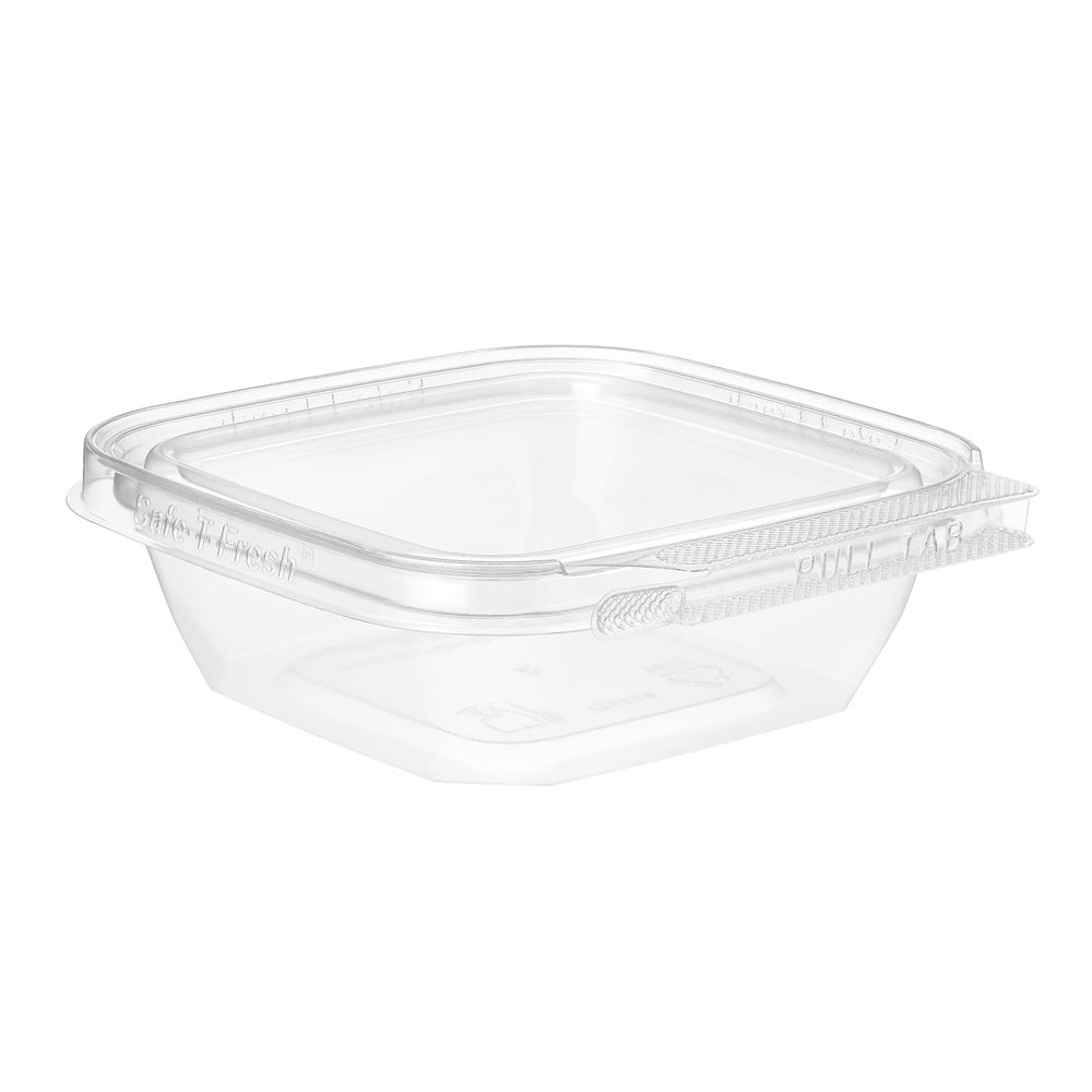 Clear plastic food container with lid on a white background