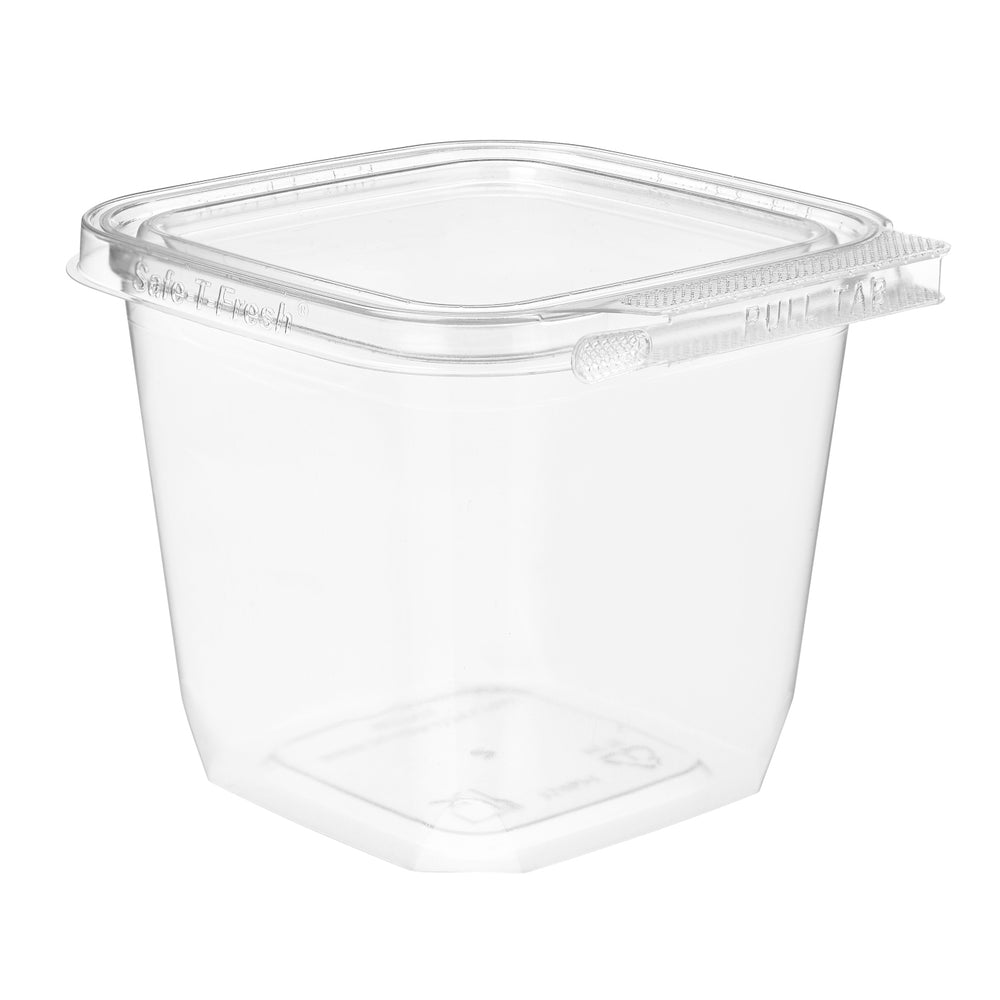 Clear plastic food container with lid on a white background