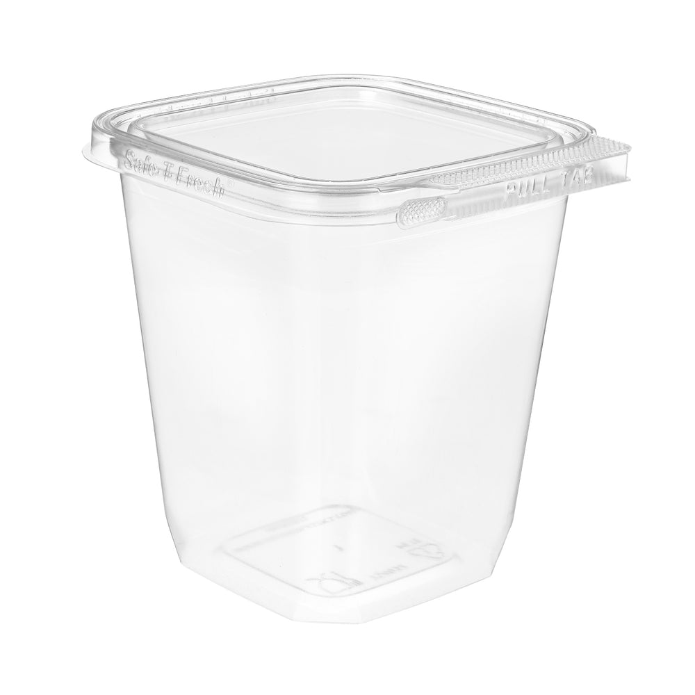 Clear plastic container with a lid on a white background