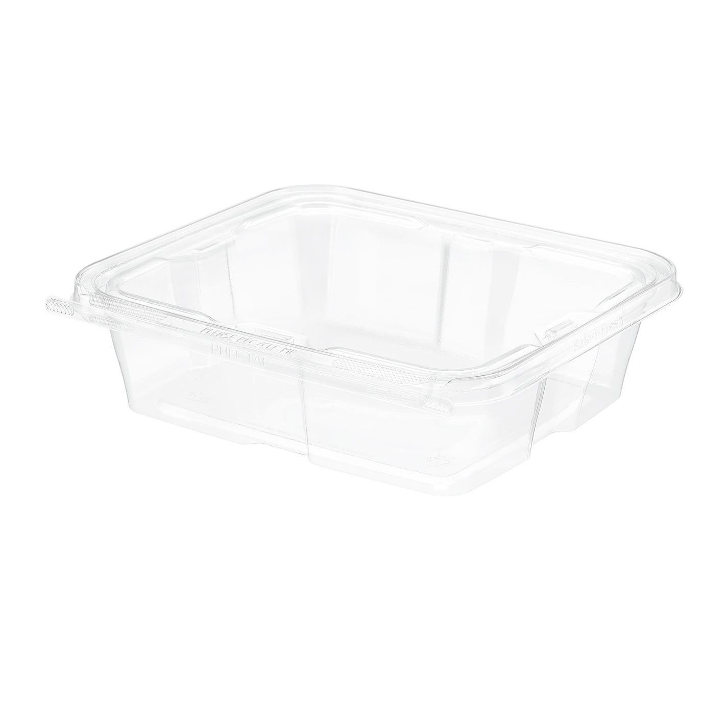 Clear plastic container with lid on a white background