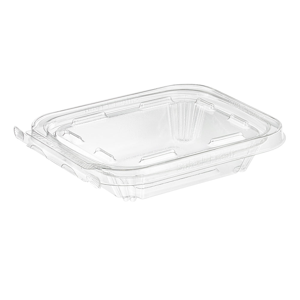 Clear plastic food container on a white background