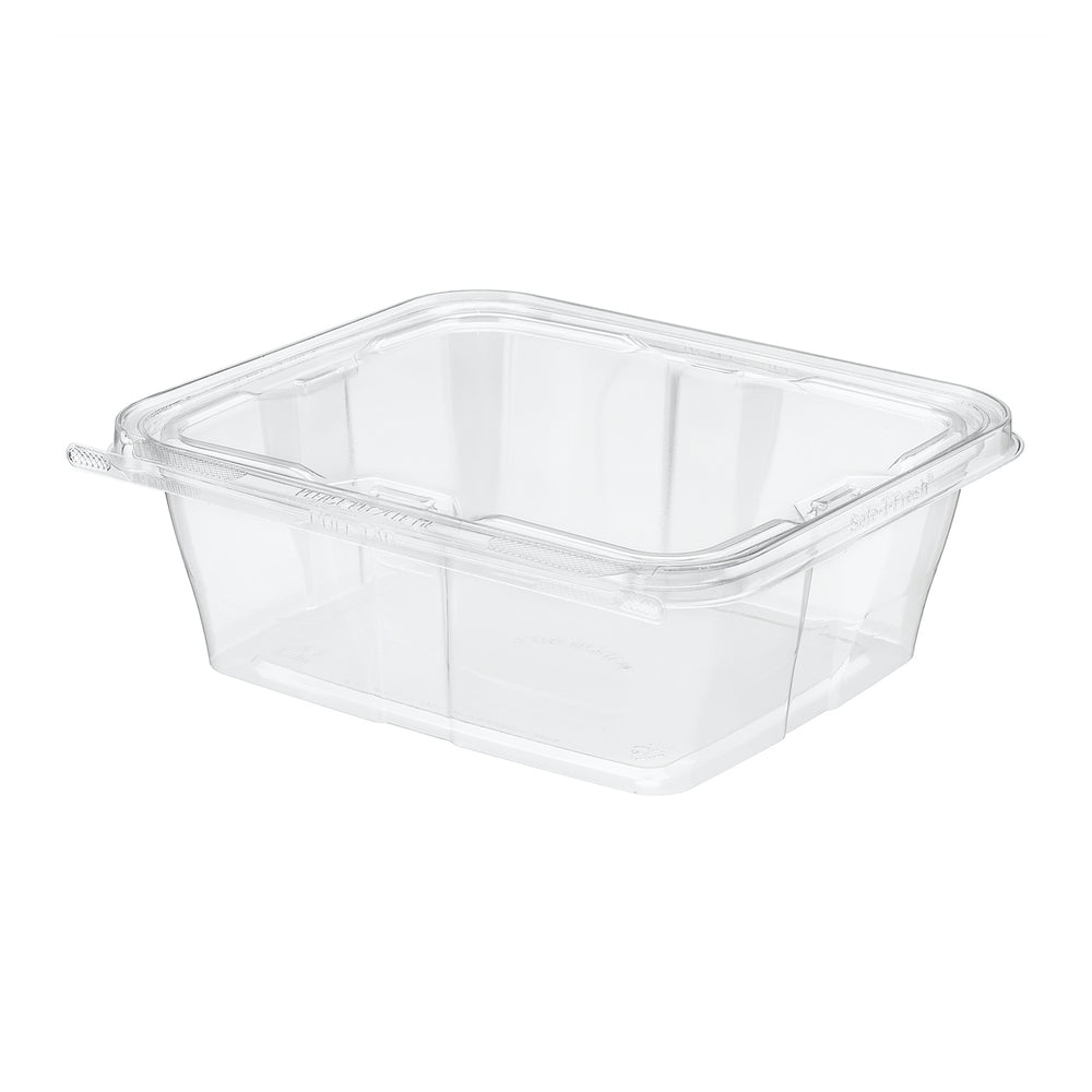 Clear plastic food container on a white background