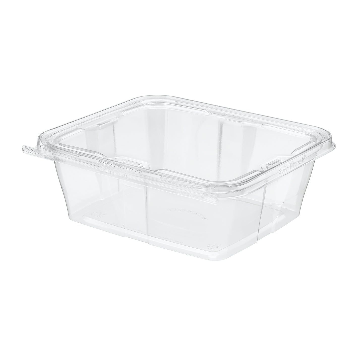 Clear plastic food container on a white background