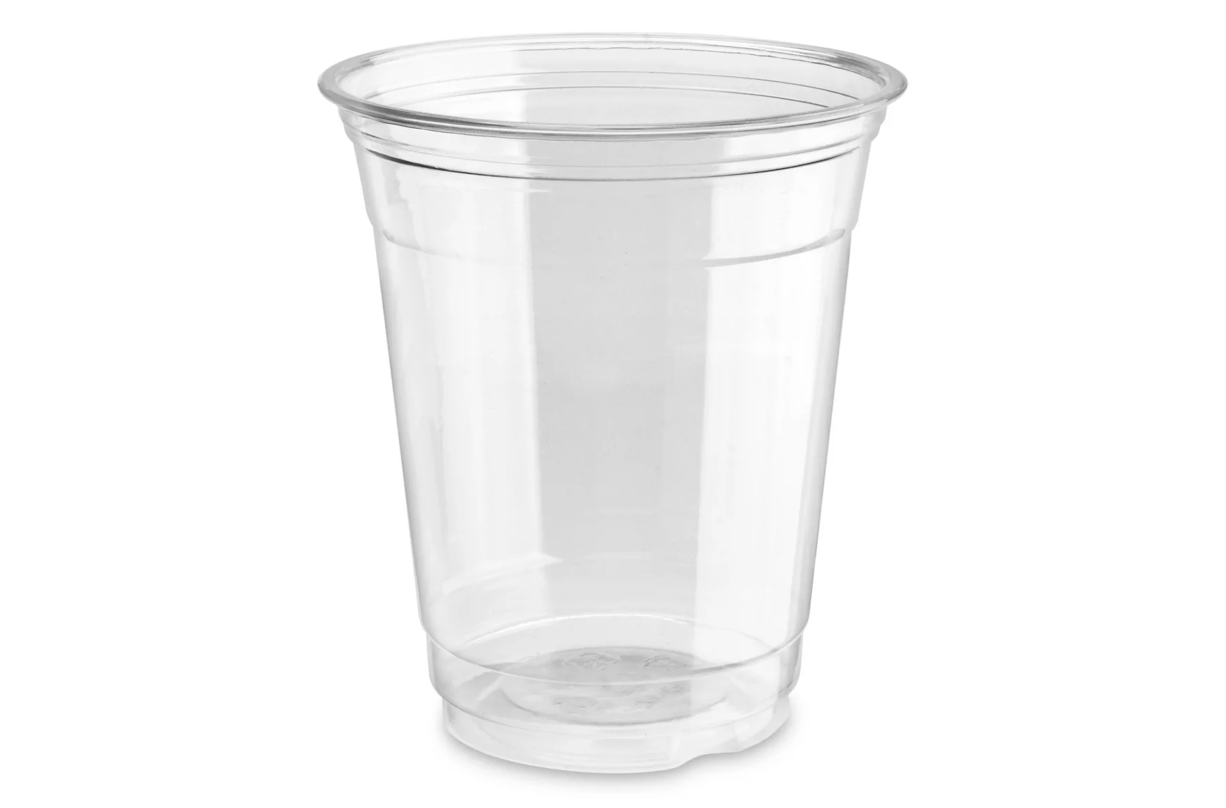 Clear plastic cup on a white background