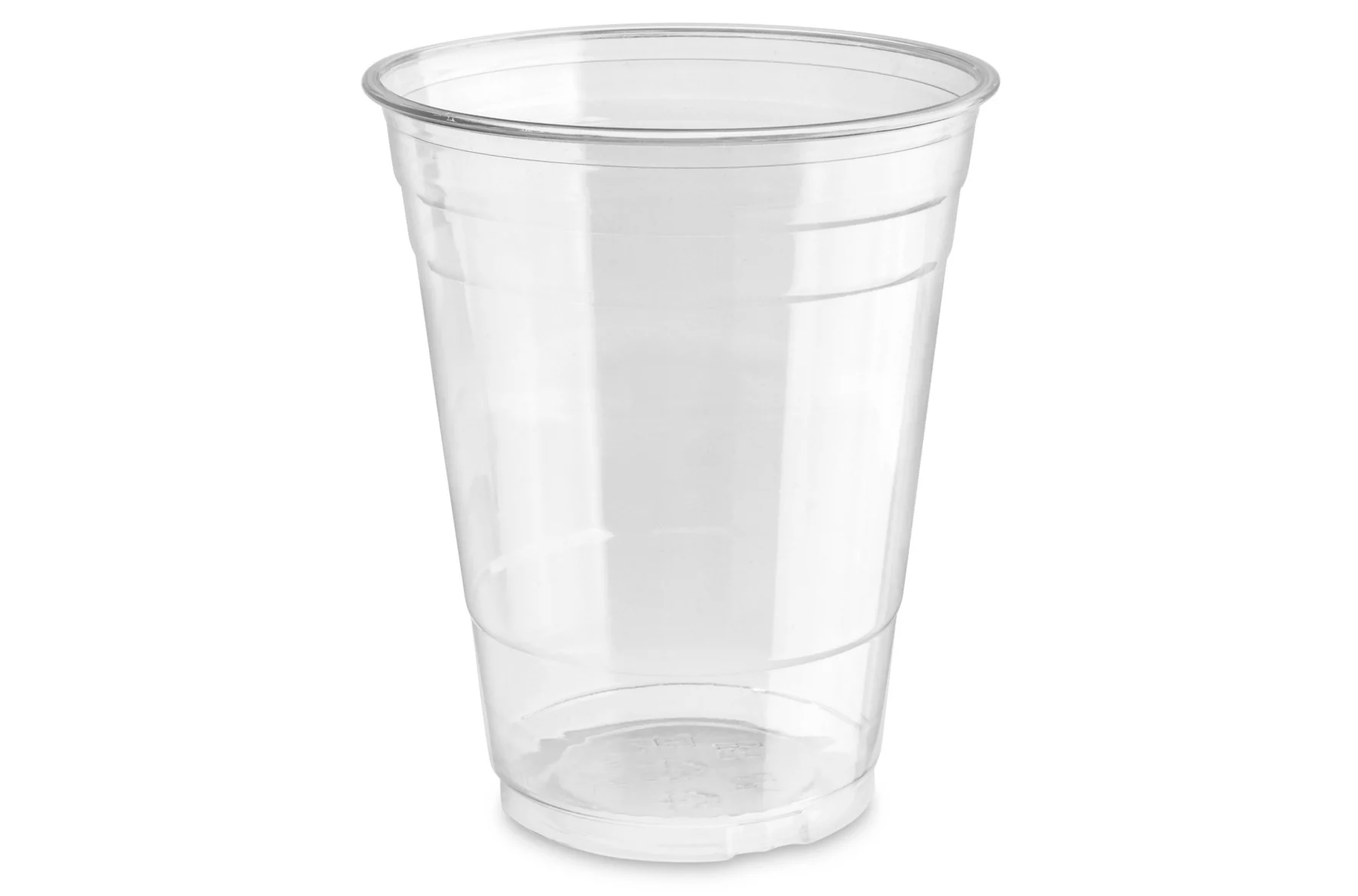 Clear plastic cup on a white background