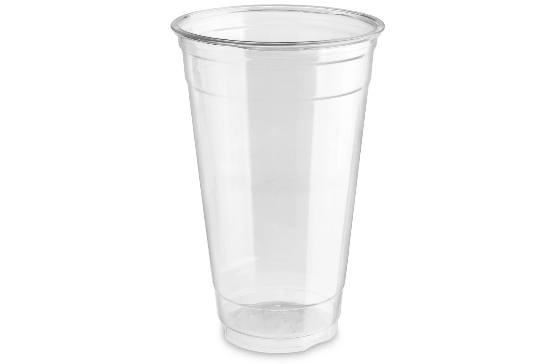 Clear plastic cup on a white background